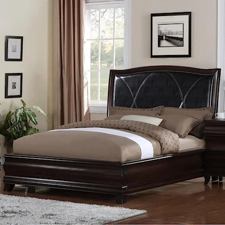 California King Transitional Platform Bed with Faux Leather Upholstered Headboard